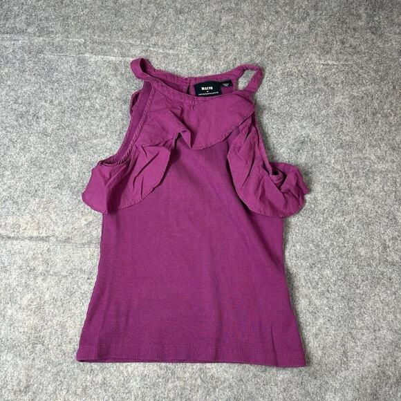 Maeve by Anthropologie Tank Top Women’s Small Fushia Ribbed Knit Linen Ruffle - Picture 1 of 8